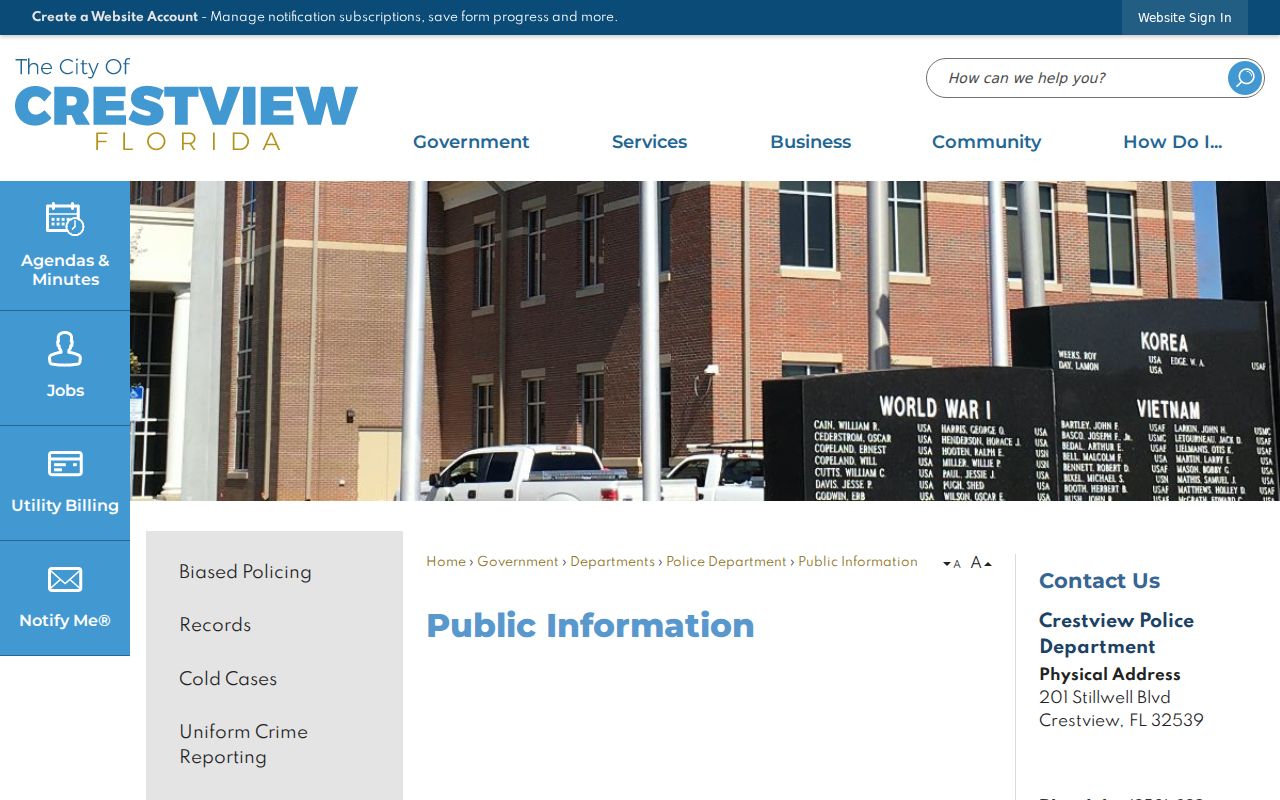 Crestview criminal records and police public information