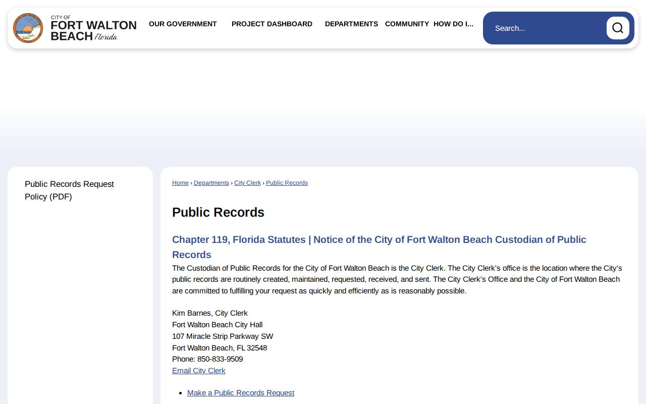 Fort Walton Beach criminal records and city public record route