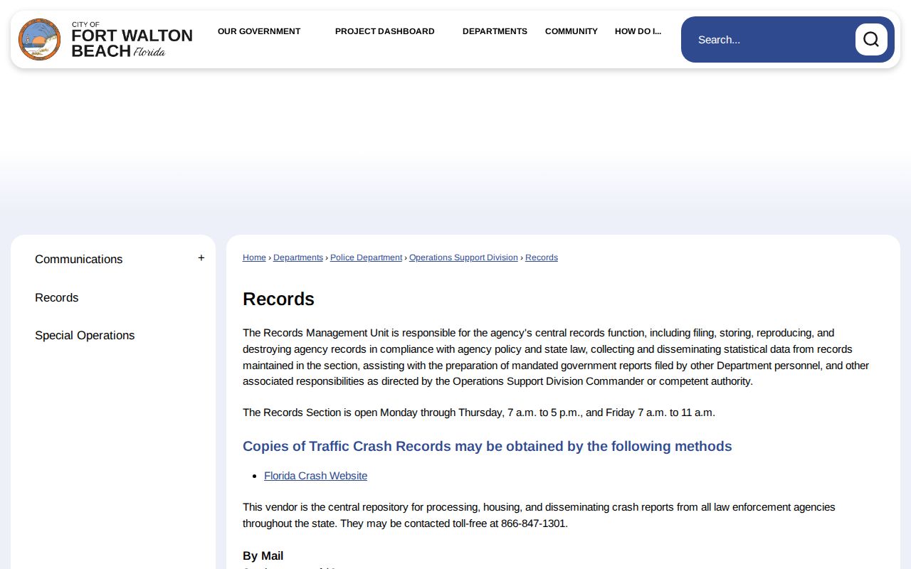 Fort Walton Beach criminal record request through police records