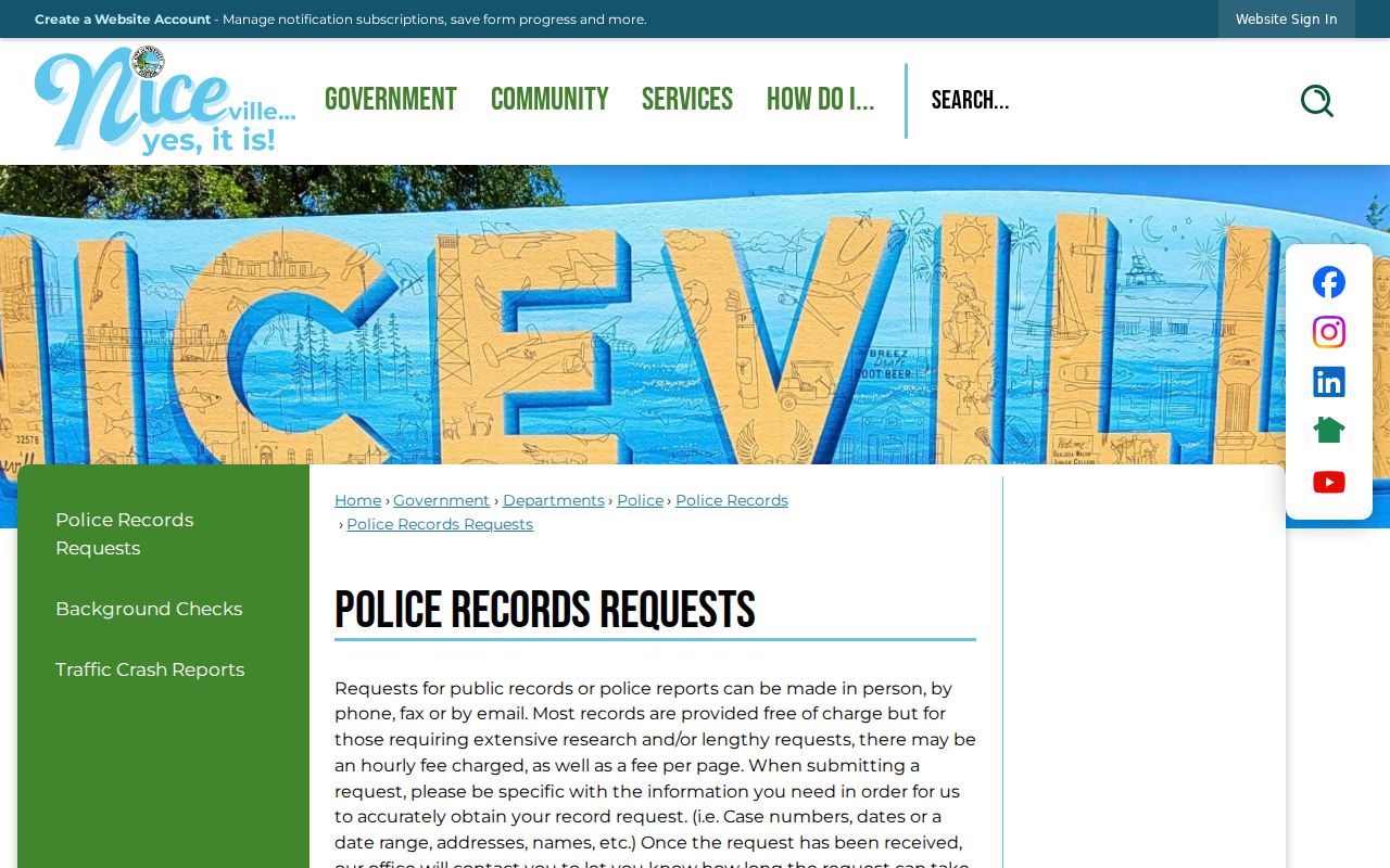 Niceville criminal records request methods and published fees