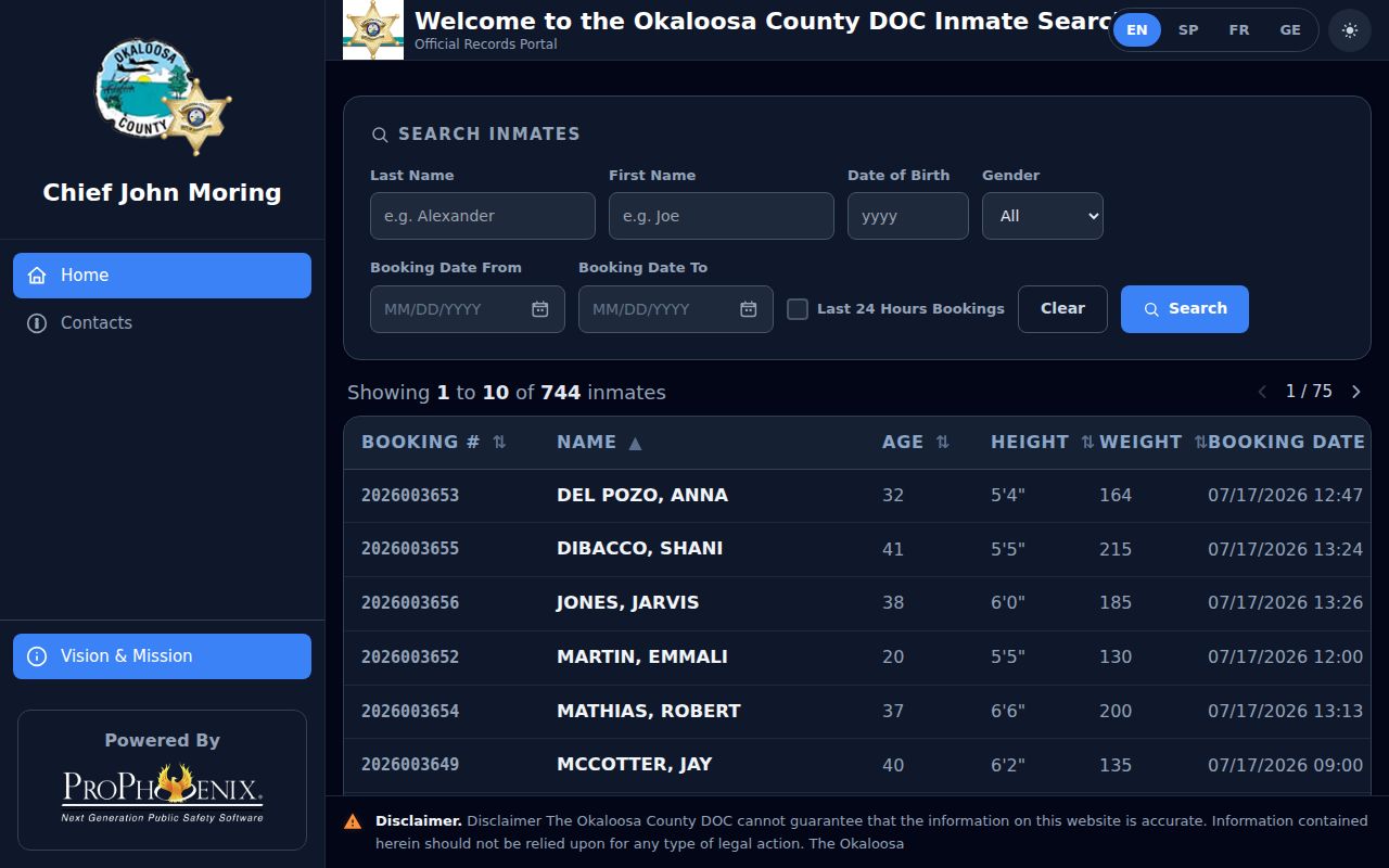 Okaloosa County arrest search inmate locator