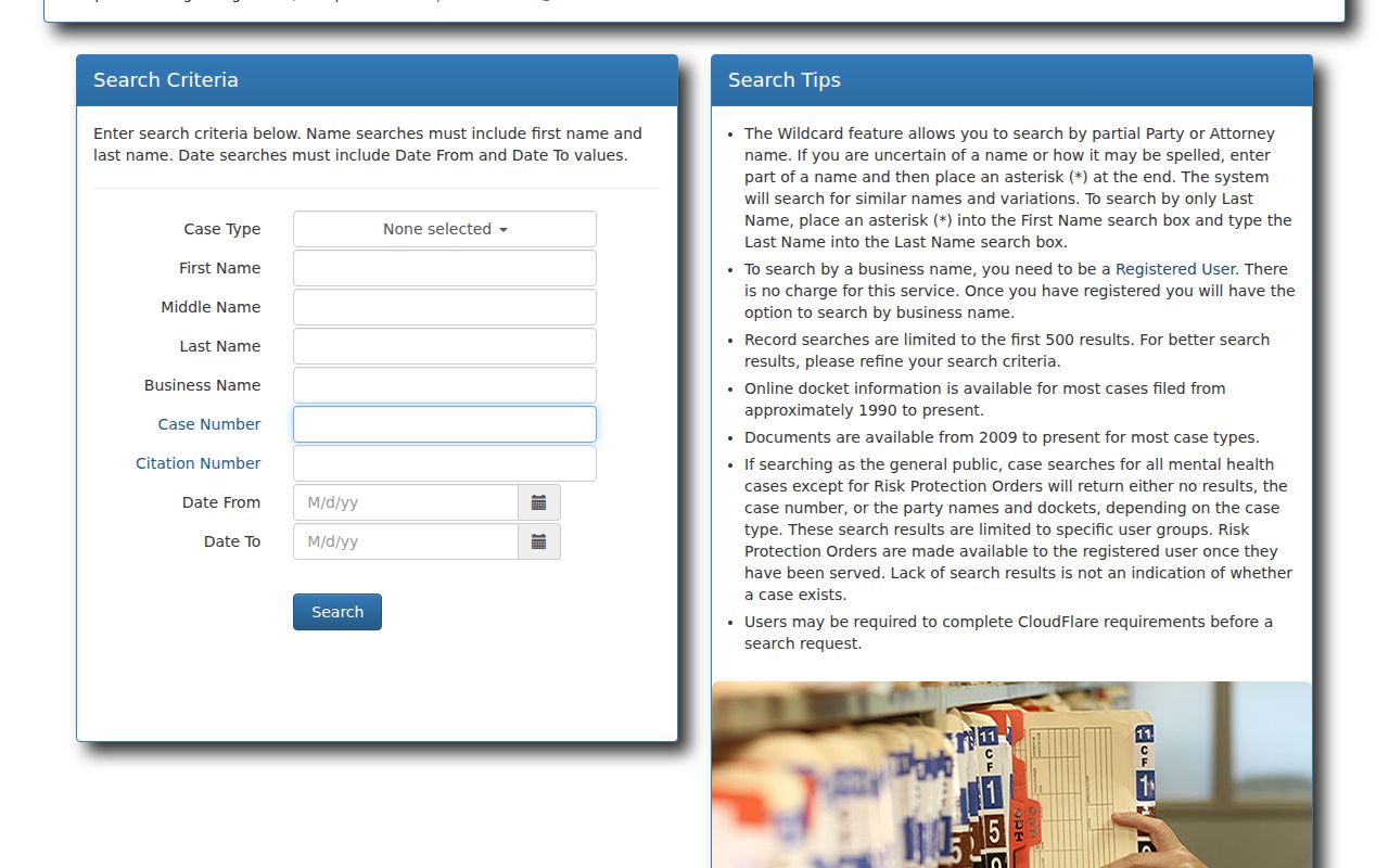 Okaloosa County ClerkQuest criminal case search interface