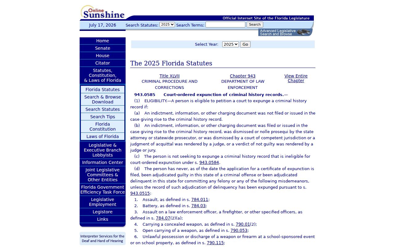 Okaloosa County criminal case sealing law