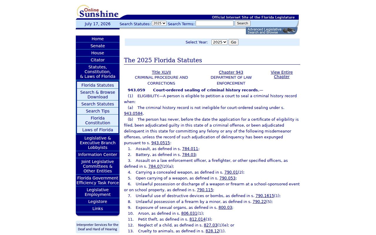 Okaloosa County criminal court expunction statute