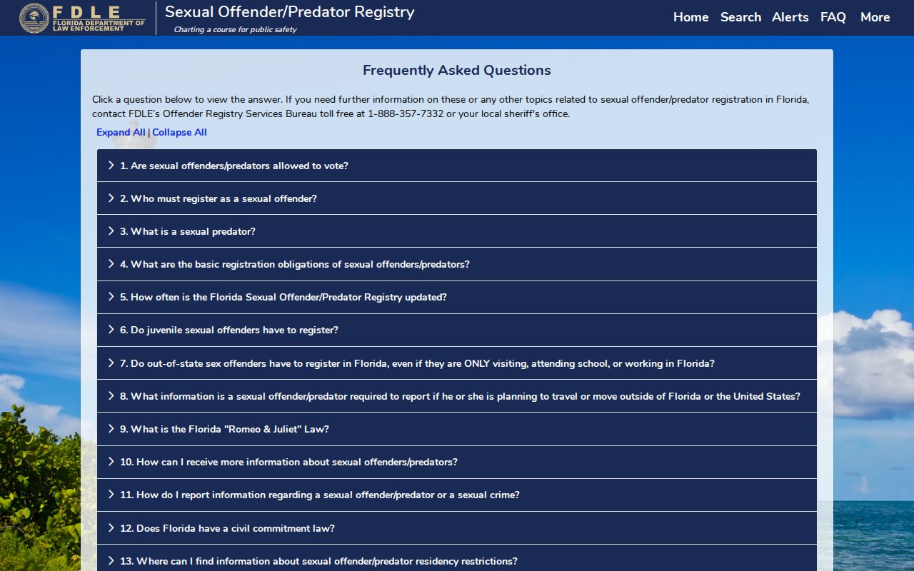 Florida registry FAQ for an Okaloosa County offender search